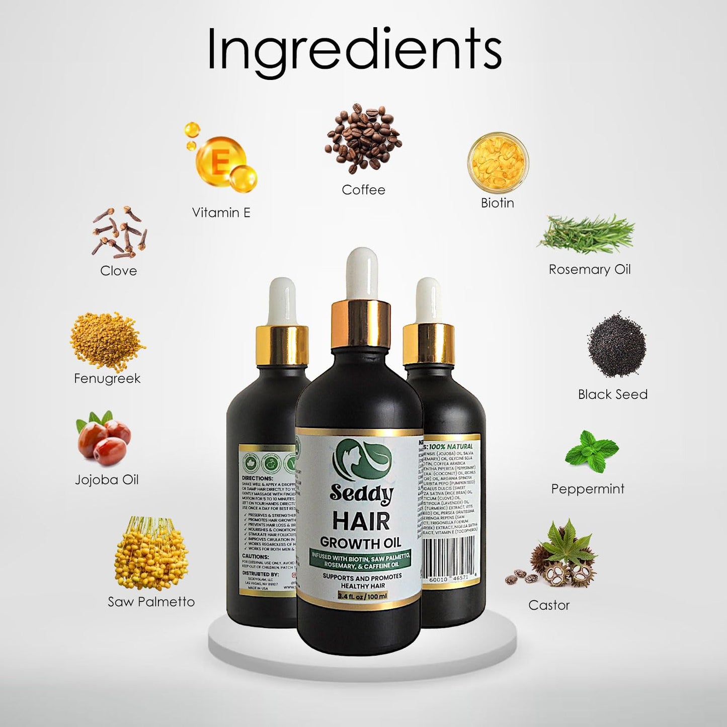 Seddy Hair Growth Oil - Nourishing Scalp Treatment with Biotin & Caffeine for Thinning Hair - 3.4 fl oz