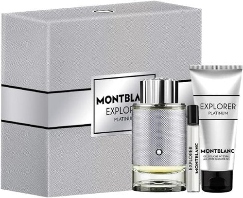 Mont Blanc Explorer Platinum Men’s Fragrance Set - 3.4 Oz EDP Spray, 3.4 Oz Shower Gel & 7.5 Oz Mini