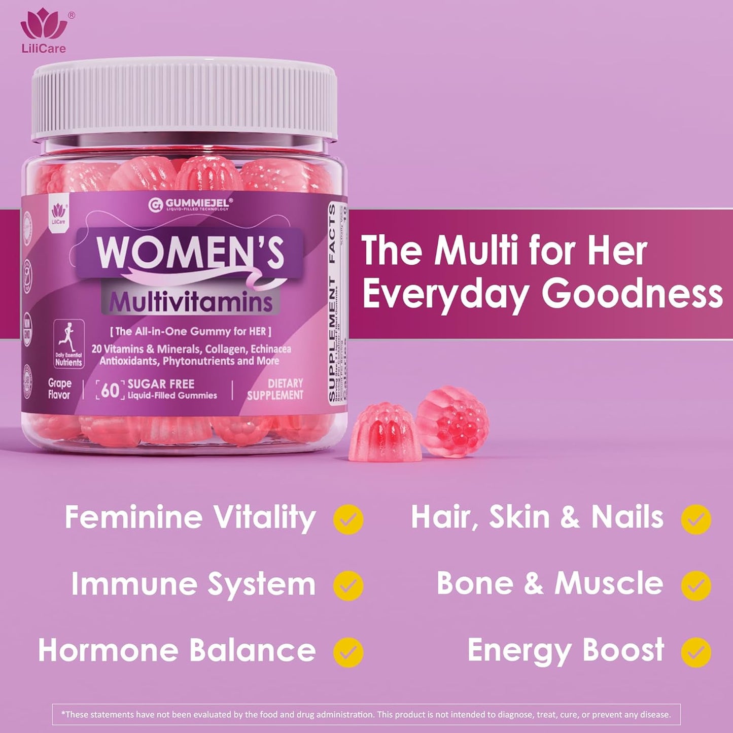 Skiennix Women's Multivitamin Gummies - Methylated Formula with Biotin, Iron & Antioxidants | 60 Count