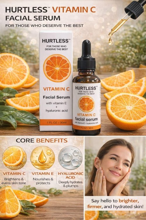 HURTLESS Vitamin C Face Serum - Brightening & Hydrating Formula with Hyaluronic Acid | 30 ml / 1.01 fl oz