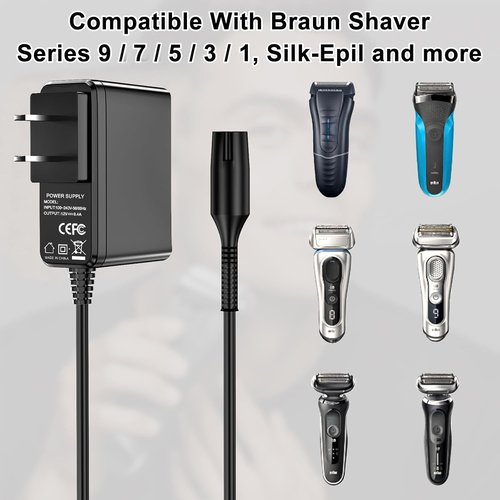 Braun 12V Charger - 5.9Ft Charging Cord for Series 9/7/5/3/1 Electric Shavers & Razors