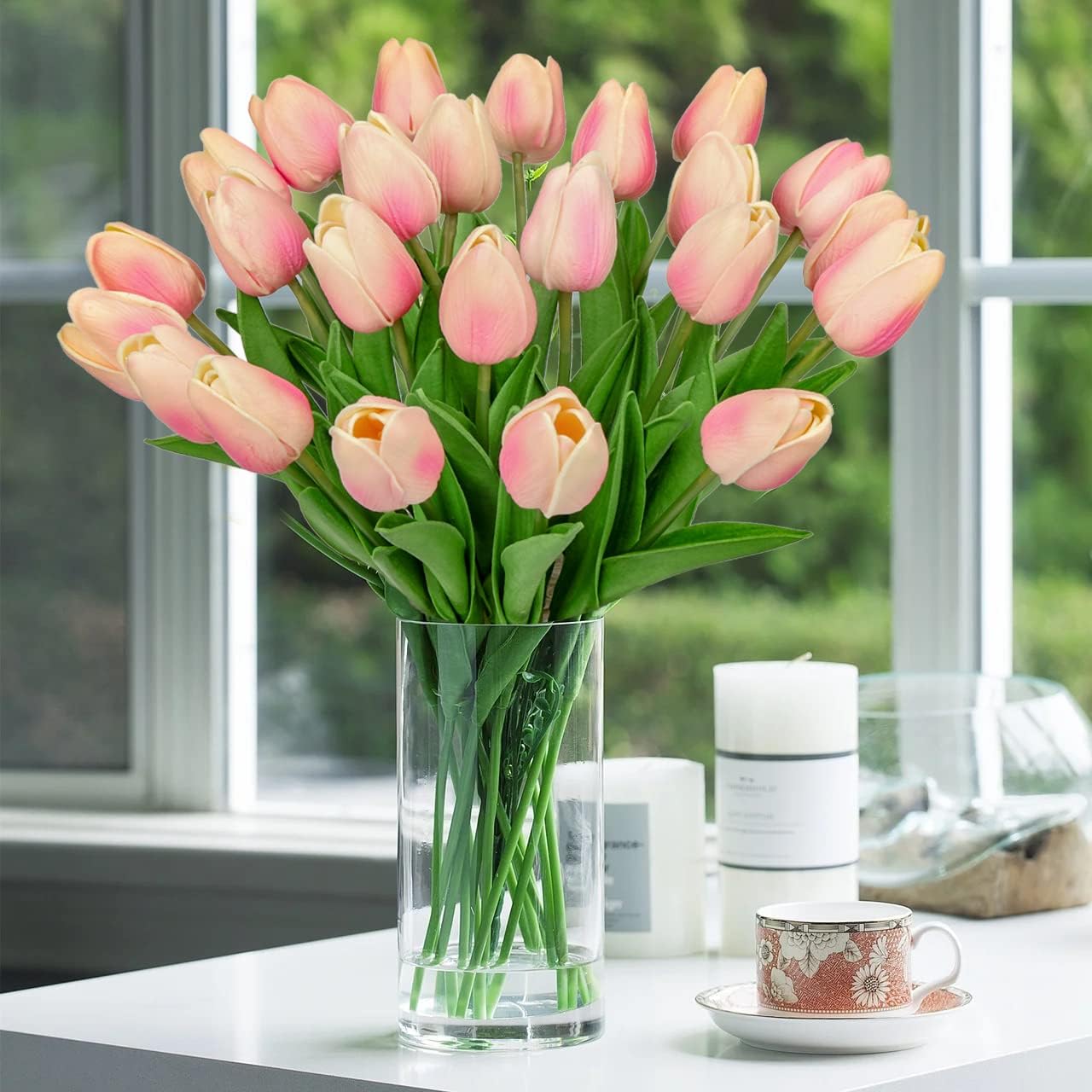 24 Pink Tulips | Artificial Flowers - 13.5" Faux Tulips for Home Decor, Weddings & Mother's Day
