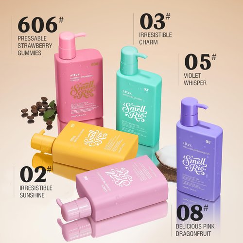 Sttes Smell Rio Body Butter 02# (Irresistible Sunshine) – Pistachio, Almond, Vanilla & Salted Caramel Scent – Fast-Absorbing Firming Body Cream with Coconut & Jojoba Oils, Caffeine, 250ml