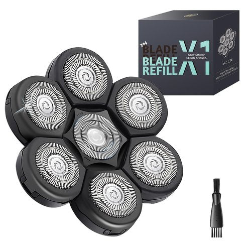E-Hunter Electric Razor Replacement Blades - 7 Heads Wet/Dry Beard Shaver Blades for Bald Men