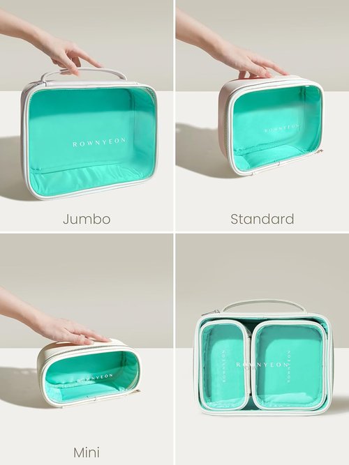 ROWNYEON Clear Makeup Bag - Waterproof Leather Travel Cosmetic Case for Women | Medium White