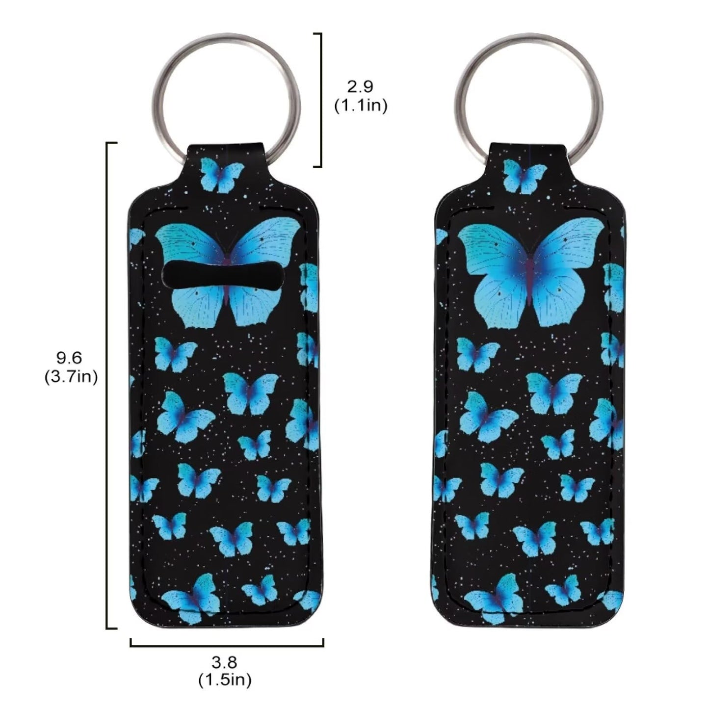 SEANATIVE Blue Butterfly Lipstick Keychain Holder for Women elegant Chapstick Sleeve Key Chain Durable Lip Gloss Holder Protective Case