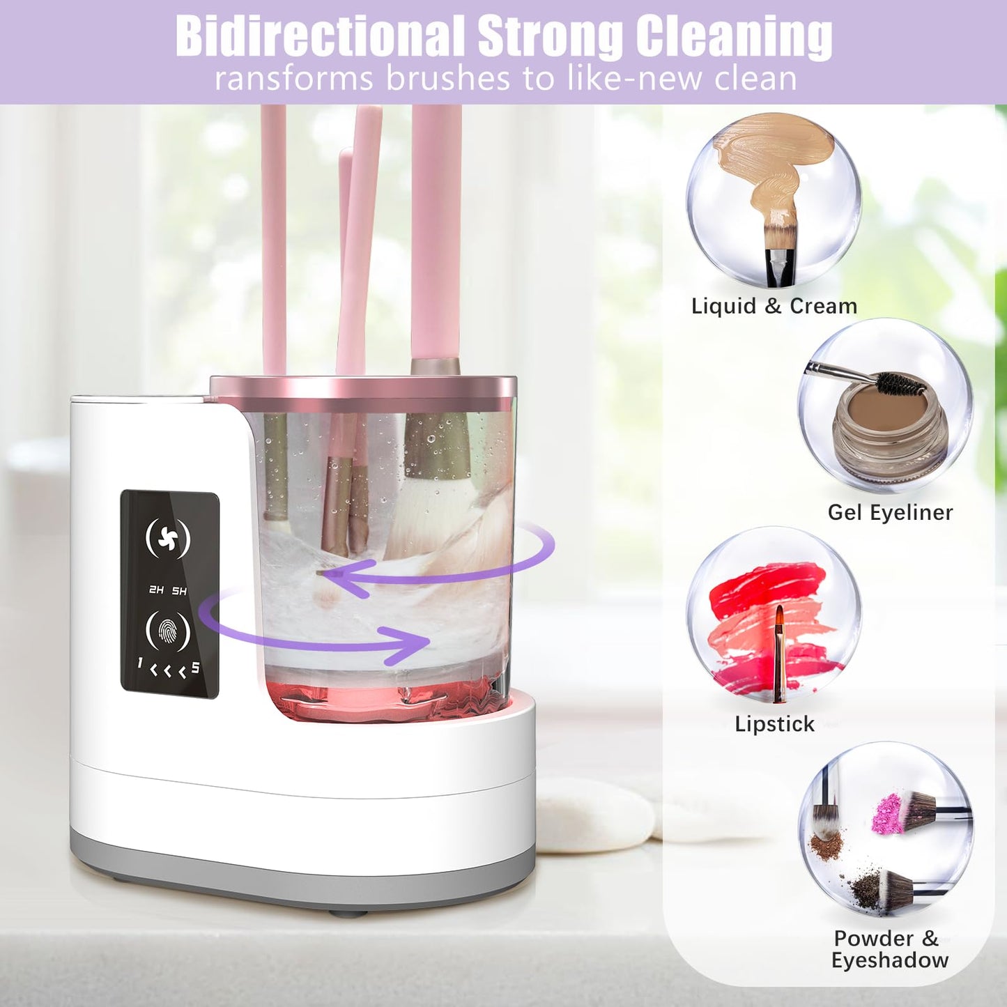 Electric Makeup Brush Cleaner, Automatic 3 in-1 Makeup Brush Dryer & Washer & Holder Combined, Portable Cosmetic Brush Cleaner Dryer Tool for All Size Makeup Brushes