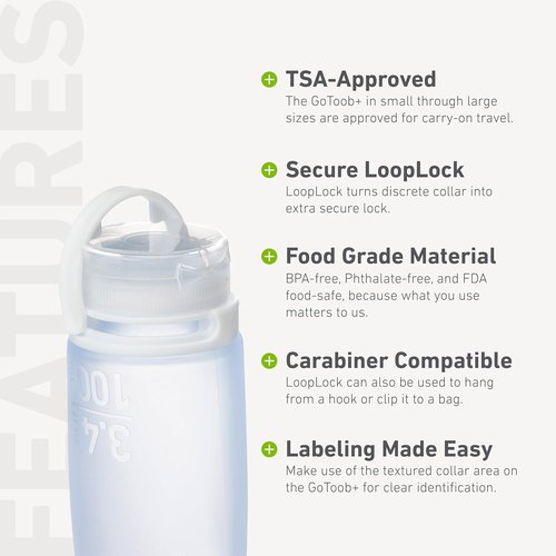 Humangear GoToob+ Refillable Silicone Travel Bottle - Locking Lid, Food-Safe Material | Clear, Medium (2.5 fl. oz.; 74ml)