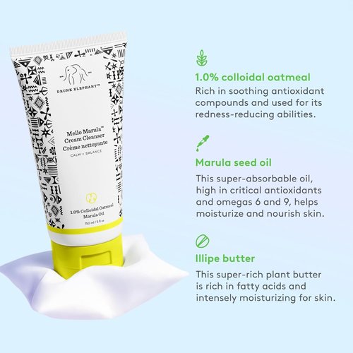 Drunk Elephant Mello Marula Cream Cleanser - Calming Face Wash - Clean Clinical Skincare - Cruelty-Free - Dermatologist-Tested - Free of Essential Oils, Silicones, and Fragrance