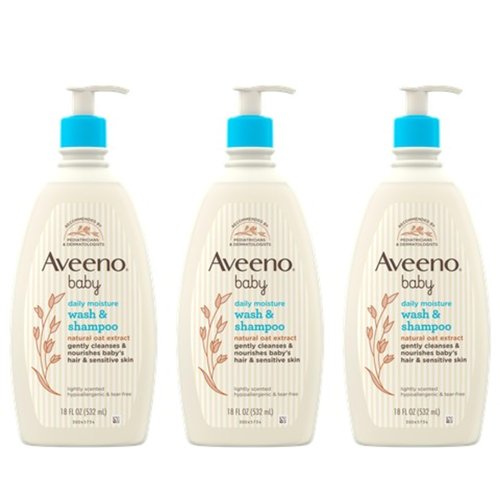 Aveeno Baby Gentle Body Wash & Shampoo with Natural Oat Extract, Tear-Free, Paraben-Free & Phthalate-Free Formula for Baby’s Sensitive Hair & Body, Lightly Scented, 18 fl. oz, 3 Pack