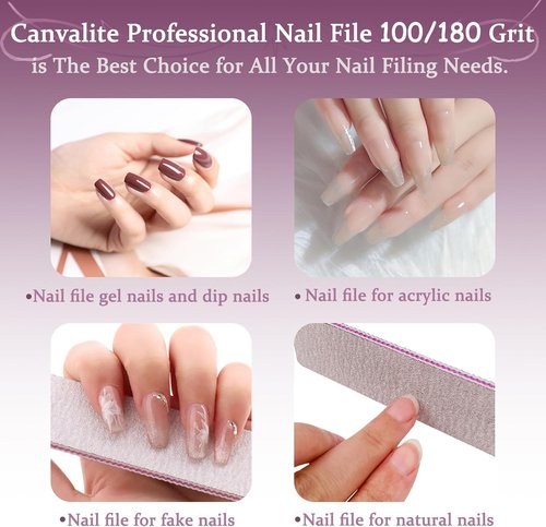 HeeYaa Nail File Set - 12 Professional Reusable 100/180 Grit Washable Tools for Gel & Acrylic Nails