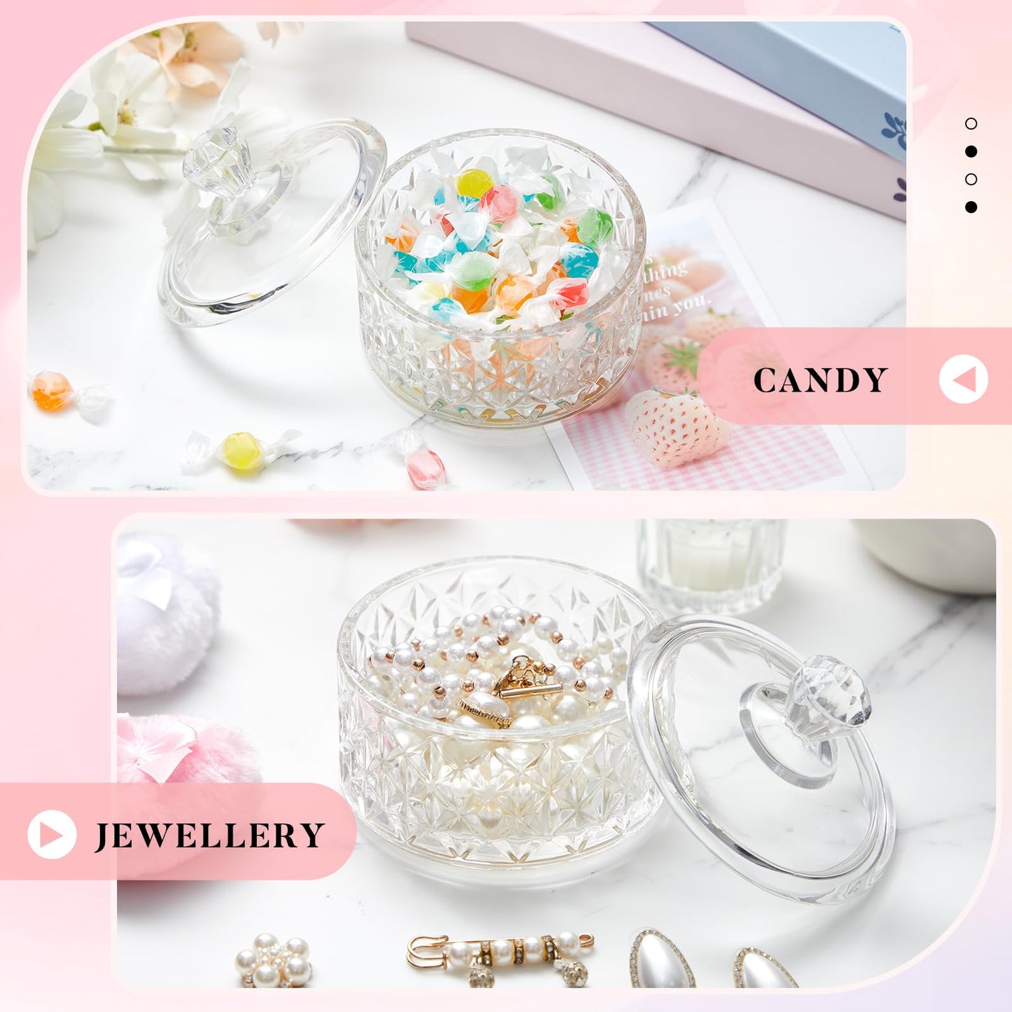 Tioncy 3 Pcs Large Body Powder Puff and Container Powder Container with Puff Crystal Case Soft Washable Reusable Velour Face Body Glitter Wet Dry Makeup(Diamond,Clear)