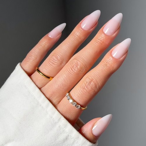 Glamnetic Press On Nails - Medium Almond Fake Nails, Milky Pink Nails, Blush Blanket | 15 Sizes - 30 Nail Kit with Glue | Gift for Mom