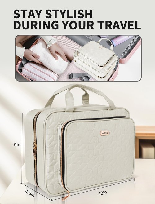 BALULHG Travel Toiletry Bag for Women Large Capacity with Hook - Portable Cosmetic Case,Hanging Makeup Bag for Full Sized ToiletriesTravel Essentials for Business Trips and Camping Beige