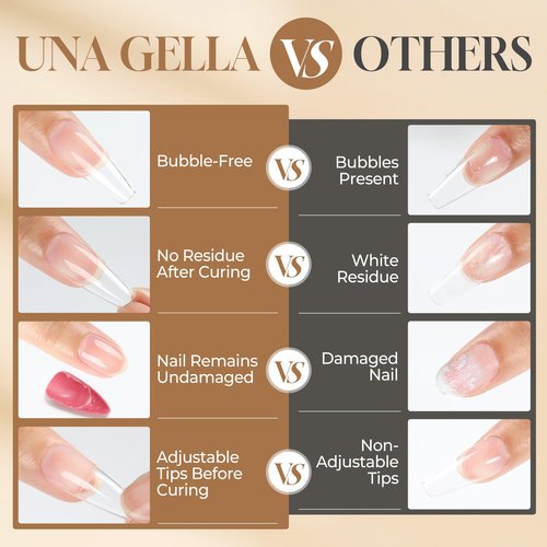 UNA GELLA 6 in 1 Gel Nail Glue for Nails Tips 10ml Long Lasting U V Nail Glue Super Strong Brush On Glue for Base Blooming Gel for Clear False Nail Tips and Press on Acrylic Nails Need Light Cured