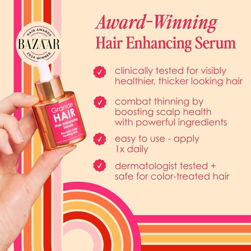 Grande Cosmetics Hair Serum - Promotes Thickness for Thinning Hair | Safe for Color-Treated Hair
