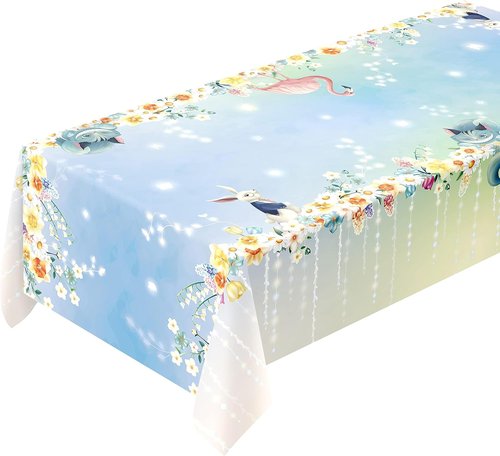 Cheerland Floral Tablecloth - 9x5 Ft Fabric for Tea Party & Spring Celebrations | Alice in Wonderland Theme