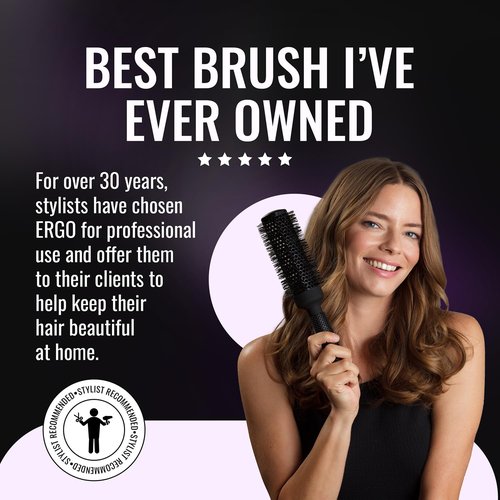 ERGO Ceramic Ionic Round Brush - Salon Quality Blow Drying Tool for Volumizing Hair - 2" Size