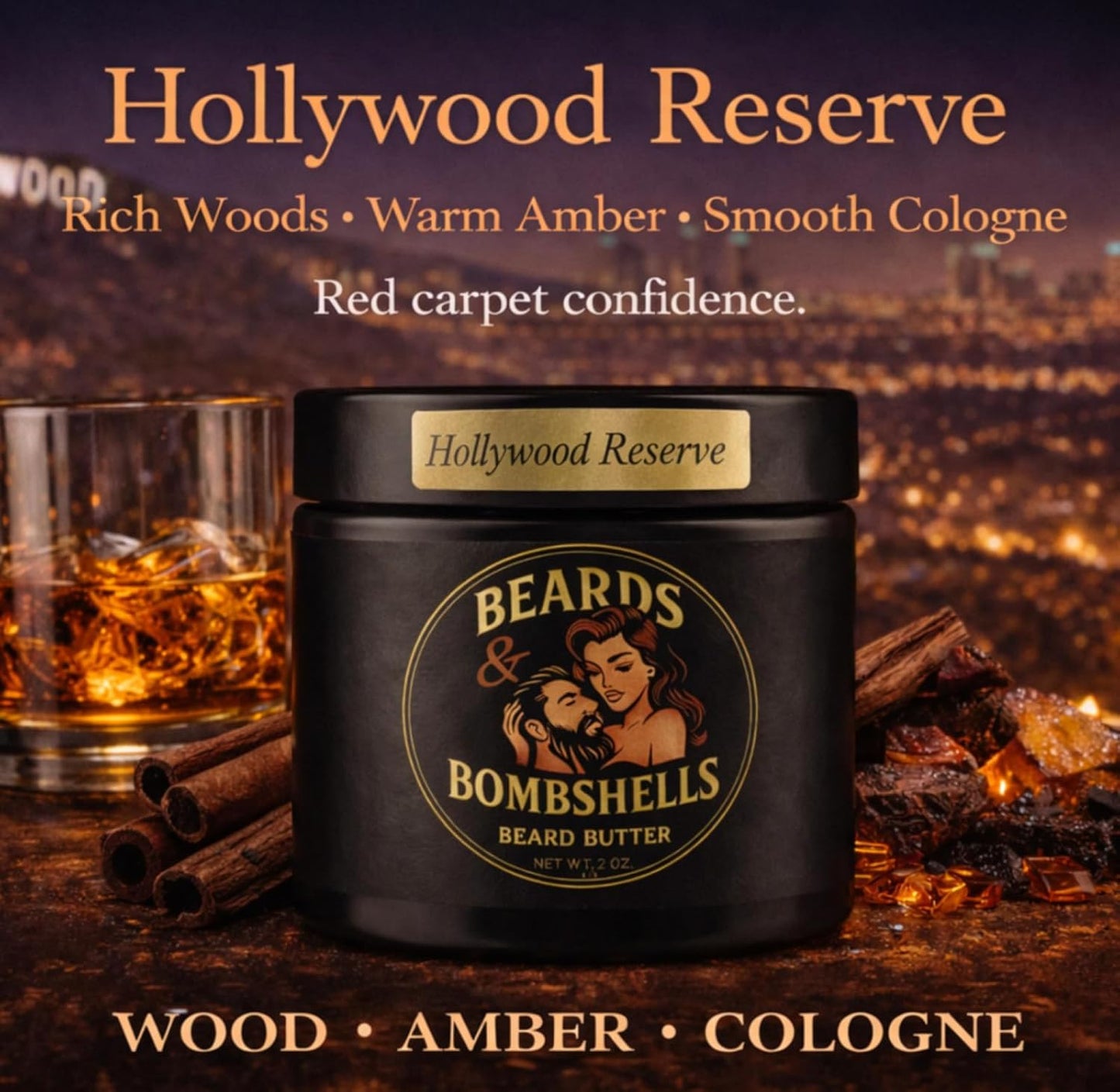 Beards & Bombshells Hydrating Beard Butter - Light Whipped, Non-Greasy Formula for Softening Hair & Taming Frizz (Hollywood Reserve)