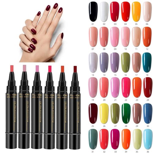 Polish Nail Pens, Nail Polish Pen Set, 6Pcs/Set Nails Pens, One Step Gel Nail Polish 3-In-1 Pen, 36 Color Nail Polish Gel Pen 8 ml (b)