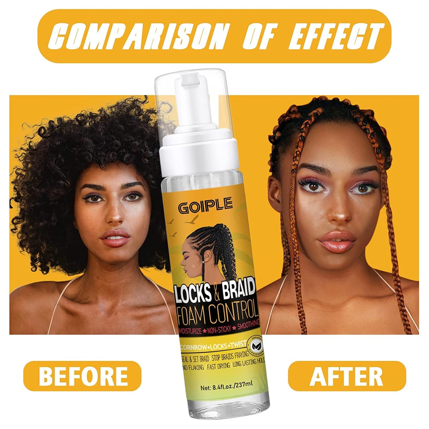 Braid Foam for Braids, Twists, Locs - No Flake Extra Hold & High Shine - Lightweight Mousse Moisturizes & Styles Hair - 8fl oz