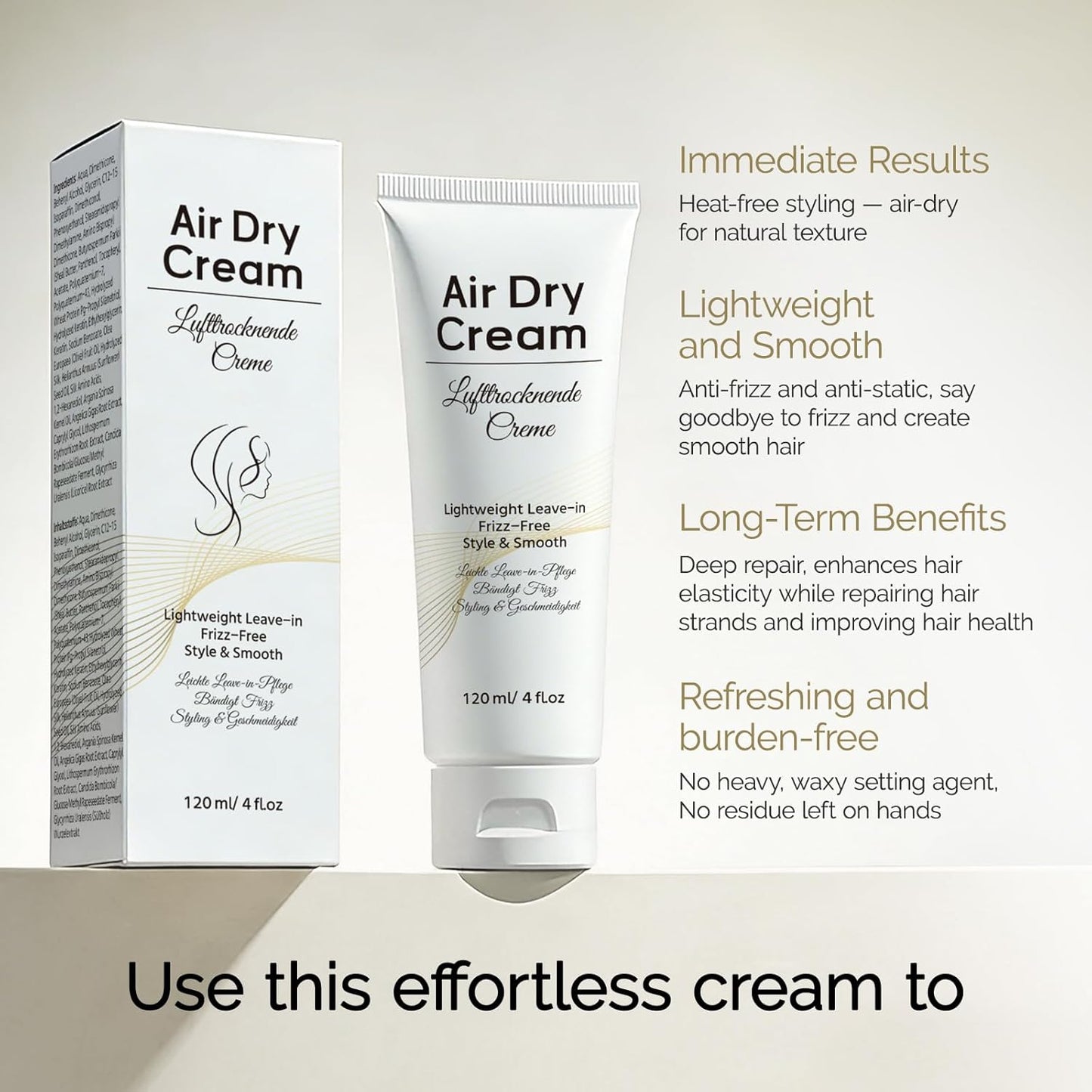Skiennix Air Dry Cream - No-Heat Styling Cream for Frizz Control | Enhances Natural Texture, 4 oz