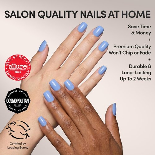 Glamnetic Press On Nails - Cashmere Blue | Salon Quality Opaque Short Squoval Nails | 30 Nail Kit in 15 Sizes