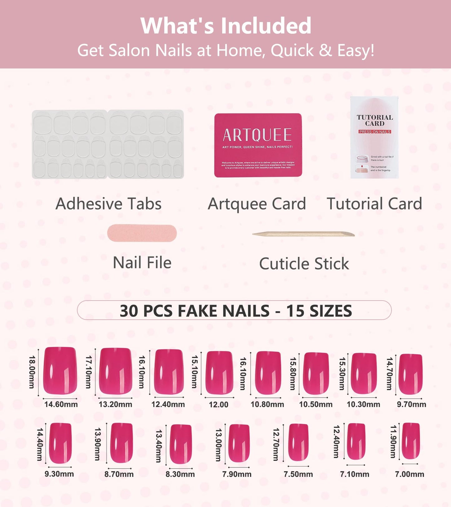 Artquee Press on Nails Short Soft Nude Square False Tips Glossy Reusable Fake Stick on Nails Kit for Women - 30 PCS 15 Sizes