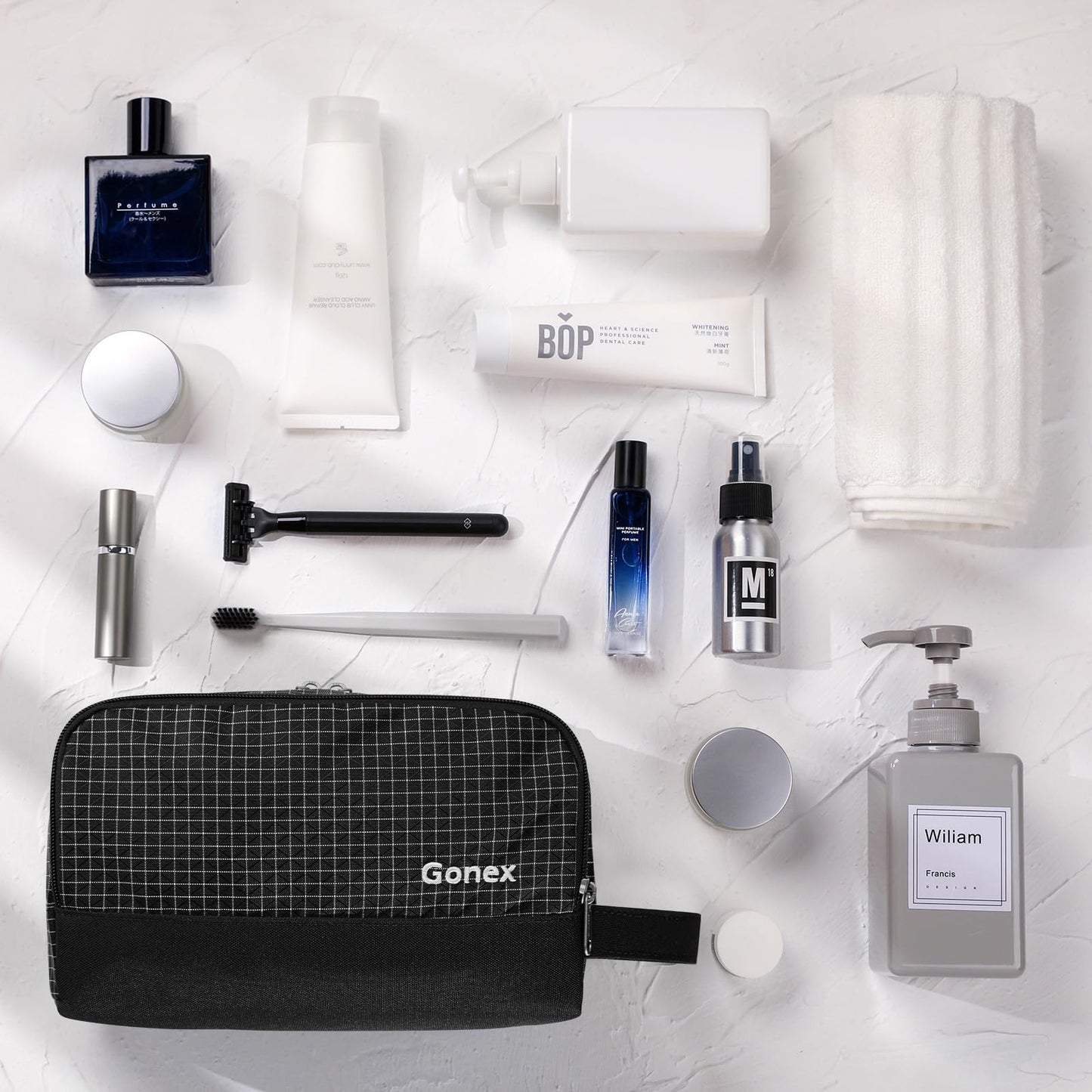 Gonex Travel Toiletry Bag Nylon, Dopp Kit Shaving Bag Toiletry Organizer Checkered Pattern (Black)