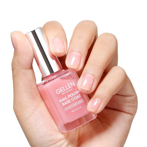 GELLEN Clear Nail Polish Base Coat - Sheer Tinted Pink Formula | Strengthens Nails & Enhances Natural Look
