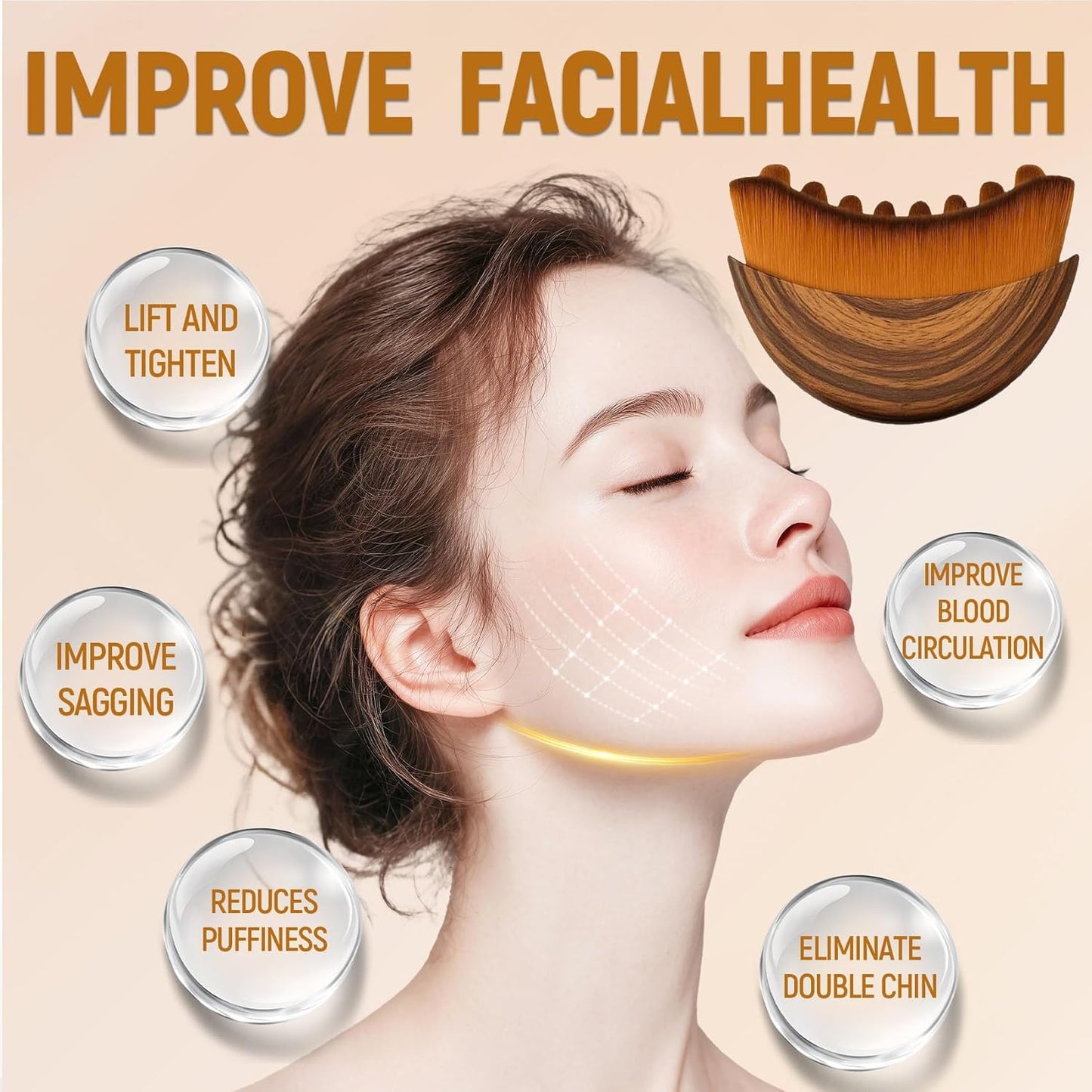 Skiennix Lymphatic Contour Face Brush - Soft Dry Massage Tool for Facial & Neck Relaxation | Portable with Travel Case