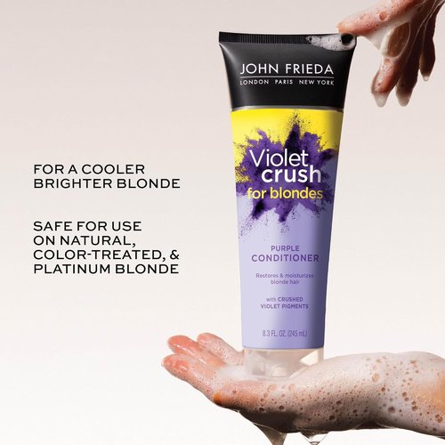 John Frieda Violet Crush Purple Conditioner - Neutralizes Brassy Tones for Cooler Blonde Hair | 8.3 Oz