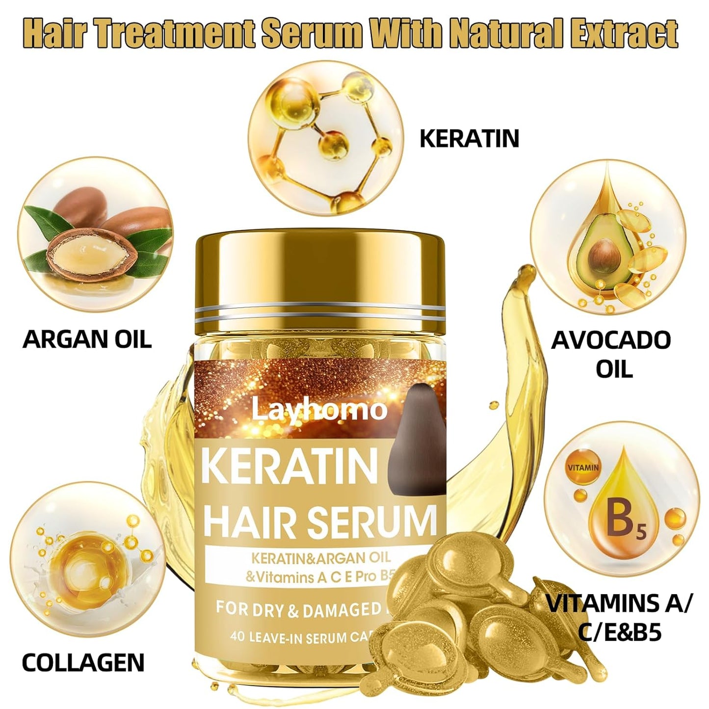 Skiennix Keratin Hair Treatment Serum | Nourishing Anti-Frizz Oil Capsules | Leave-In Conditioner for All Hair Types
