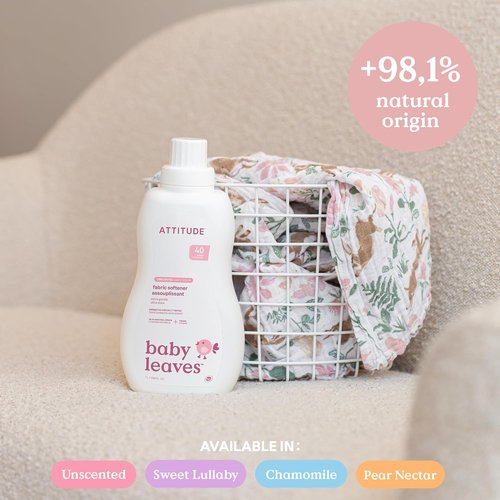 ATTITUDE Baby Fabric Softener - Plant-Based, Vegan & Cruelty-Free | Pear Nectar, 33.8 Fl Oz, 40 Loads