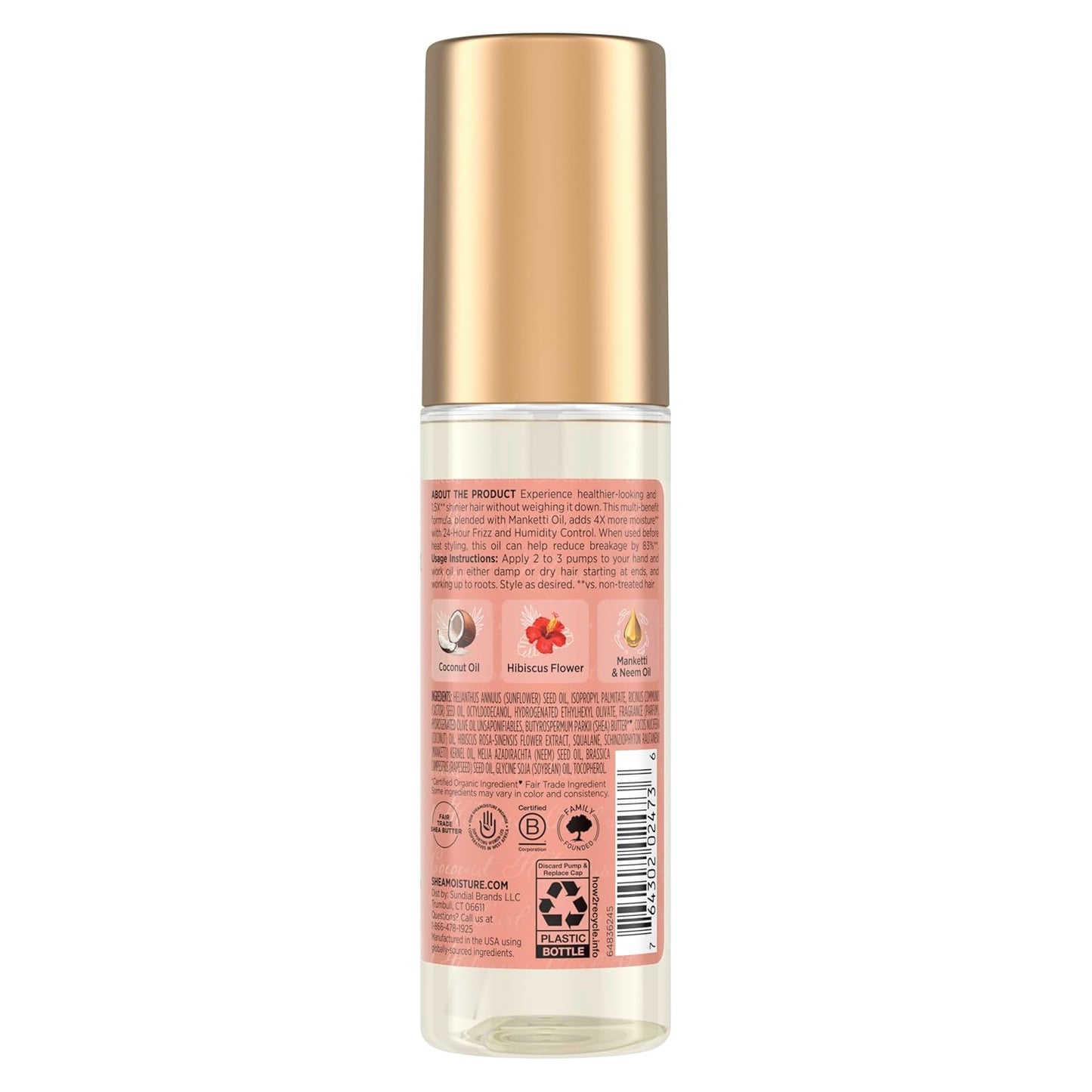 Shea Moisture Coconut & Hibiscus Smooth & Shine Oil - Softens & Hydrates Hair | 3.3 Fl Oz