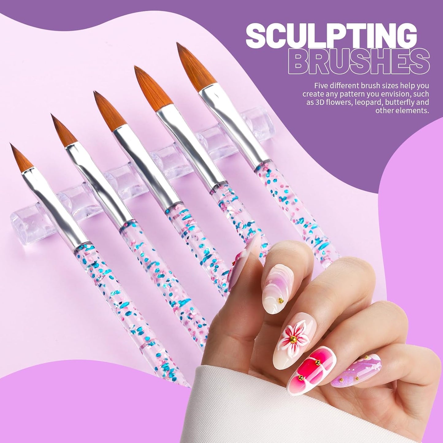 Teenitor Nail Art Tools Set, 23 Pcs Nail Art Brushes, 5 Pcs Nail Dotting Tool, 2 Set of Nail Stand, 100 Pcs Double-Sided Adhesive Tabs, Nail Art Palette, Brushes Holder for DIY Nail Art