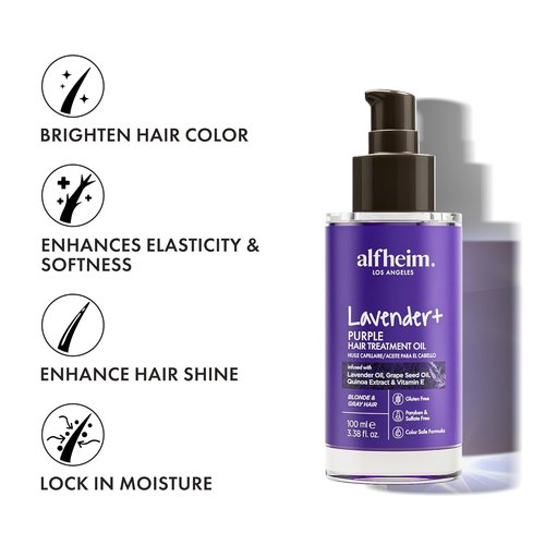 ALFHEIM Lavender Purple Hair Oil - Anti-Brass & Frizz Control Serum for Blonde & Color-Treated Hair - 3.38 oz / 100 ml