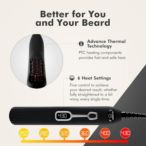 Aberlite EDC Heated Beard Straightening Brush - Professional Grooming Tool for 0.5" Plus Beards | Black