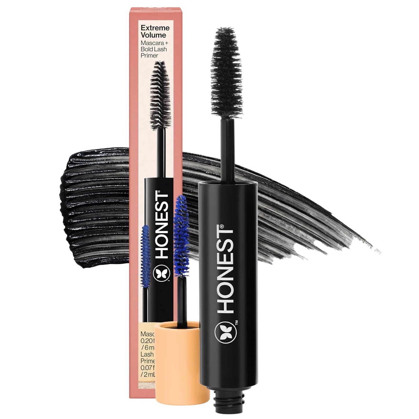 Honest Beauty 2-in-1 Extreme Volume Mascara - Bold Lash Primer with Castor Oil, Vegan, Black, 0.27 fl oz