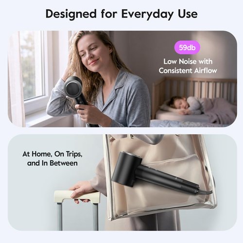 slopehill 110,000 RPM Professional Hair Dryer - 0.8lb Ultra-Lightweight, 2 Billion Ion Technology for 98% Frizz Reduction, AI Smart-Temp Control, Magnetic Attachments for All Hair Types