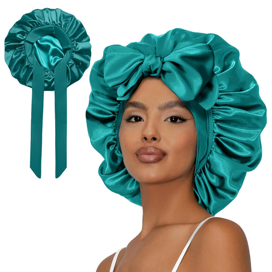 Vettres Hair Bonnet for Sleeping Satin Bonnet Silk Sleep Bonnets Double Layer Satin Bonnet with Tie Peach Red