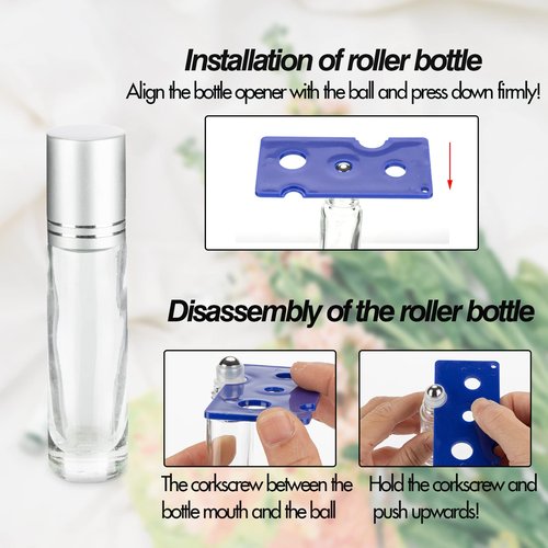 6 Pack Essential Oil Roller Bottles, 10ml Roller Balls for Essential Oils, Clear Glass Roller Bottles, Roll on Bottles with Stainless Steel Roller Balls, Labels, 1*Openers, 1*Funnels, 1*Dropper
