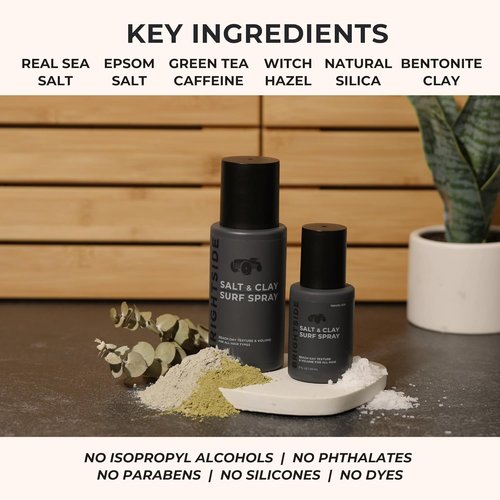 Brightside Salt & Clay Surf Spray - Instant Volume & Texture for Thicker Hair - Alcohol-Free, 3oz Travel Size