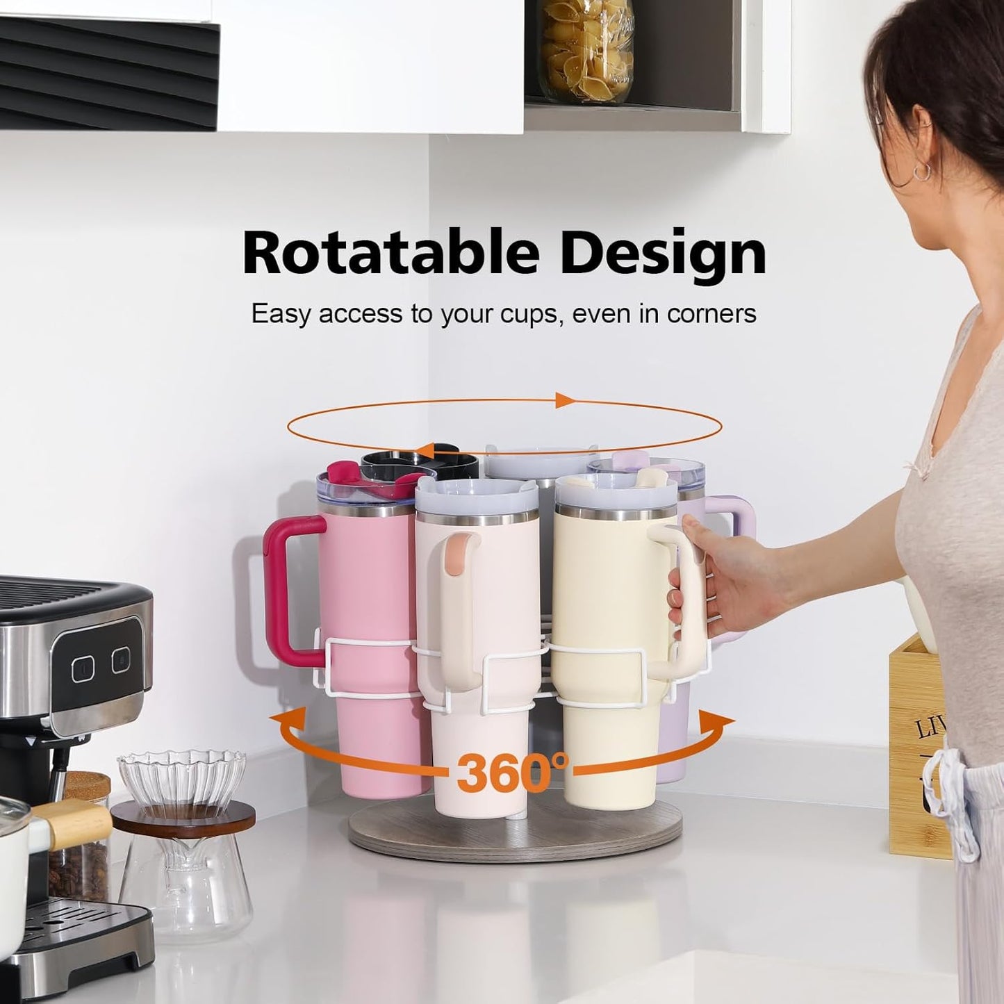 Stanley Water Bottle Organizer - Rotating Tumbler Holder with Accessories | 13.2" x 11" x 7.75", Grey