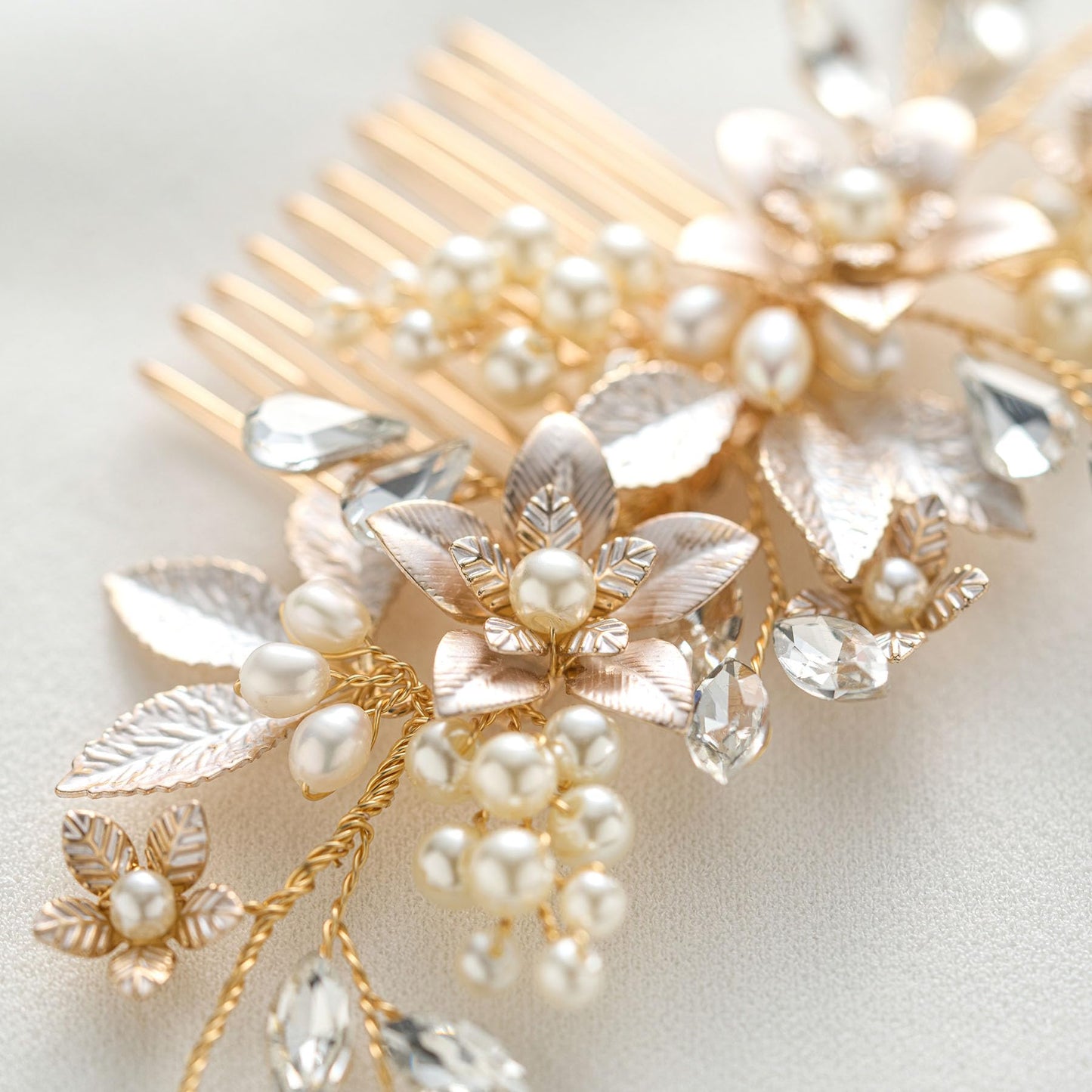 SWEETV Gold Wedding Hair Comb for Bride Handmade Bridal Hair Clip Wedding Hair Accessories for Brides Bridesmaid