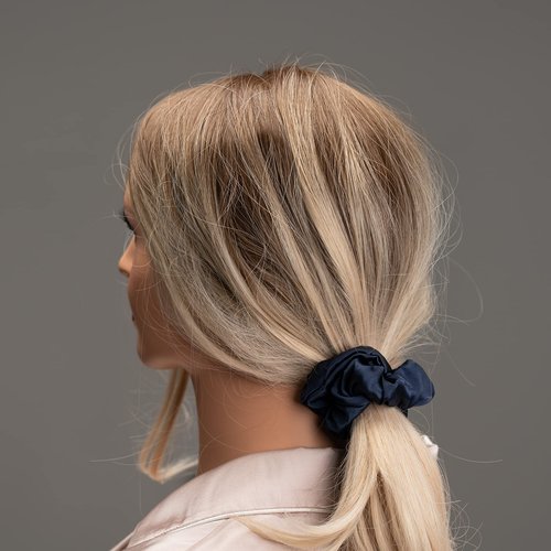 Silk Scrunchies for Hair 100% Mulberry Silk Hair Ties 3 Pack(Navy Blue, Emerald, Apricot)