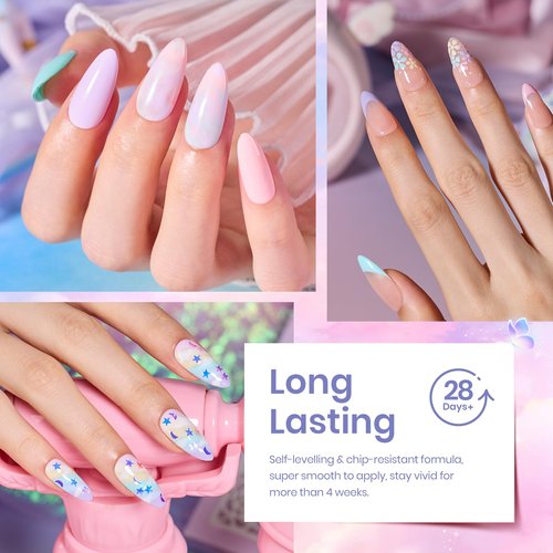 beetles Gel Polish Set - 23Pcs Macaroon Color Gel Nail Kit with Glossy Matte Top Coat Base Coat Yellow Pink White Purple Blue Glitter Bright Uv Nails Paradise Pastel Gel Spring Gifts for Women