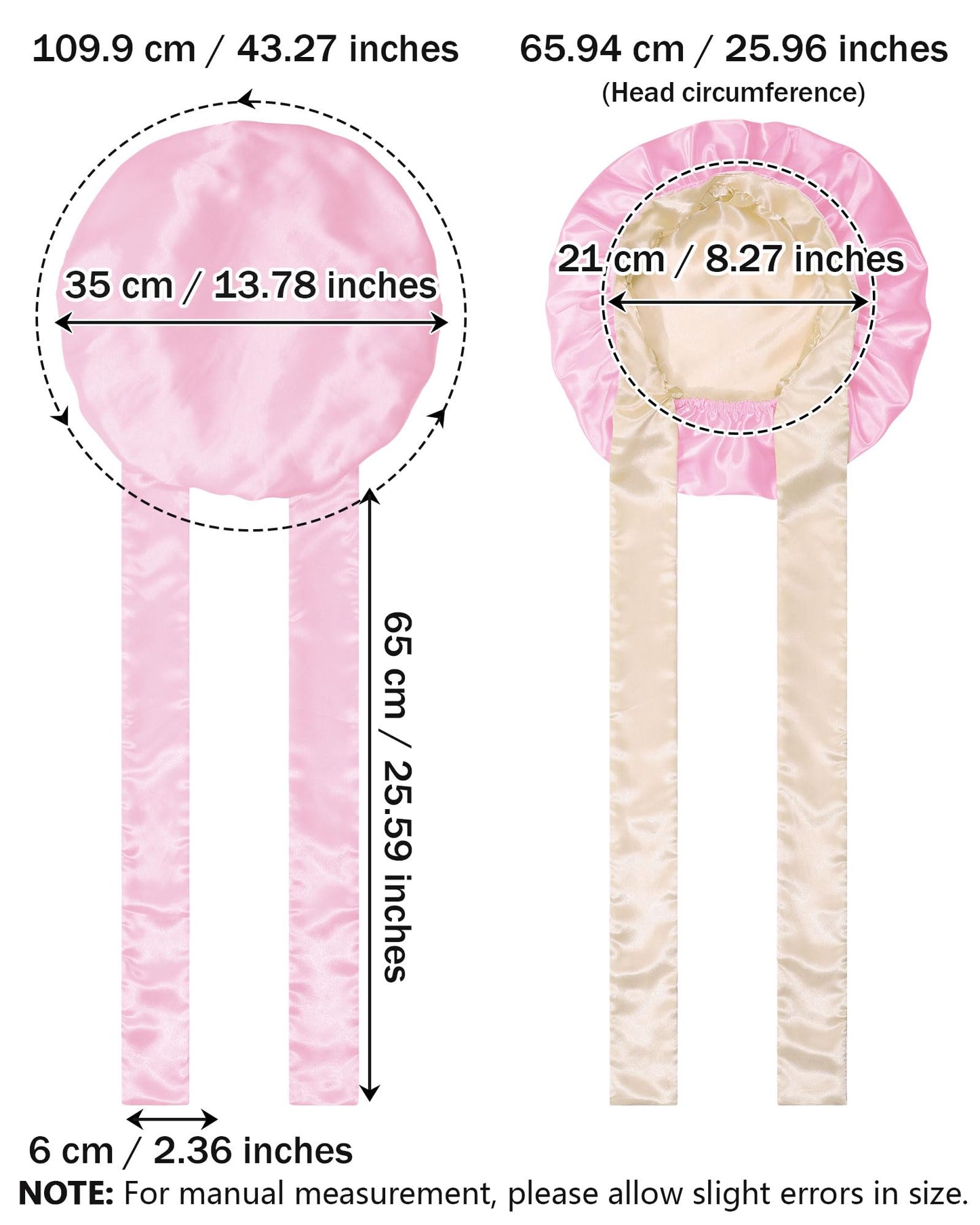 Satin Bonnet Silk Hair Bonnets for Women Curly Hair Wrap for Sleeping Cap Reversible Bonnet with Tie Band Night Cap Double Layer Sleep Cap for Curly Hair (Champagne +Pink)