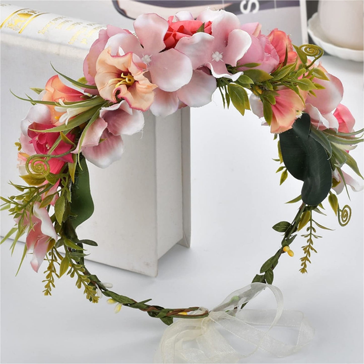 YnimioAOX Handmade Adjustable Flower Wreath Headband Halo Floral Crown Garland Headpiece,ZN2-hot Pink