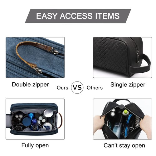 BAGSMART Toiletry Bag for Men, Canvas Travel Toiletry Organizer Dopp Kit Water-resistant Shaving Bag for Toiletries Accessories,Navy Blue-Large